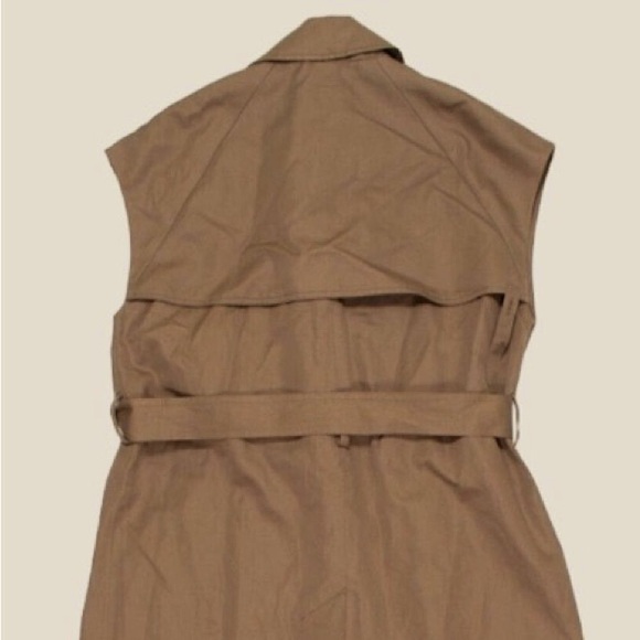 Helmut Lang Sleeveless Cotton Linen Trenchcoat Rain Jacket In Khaki - Picture 4 of 8